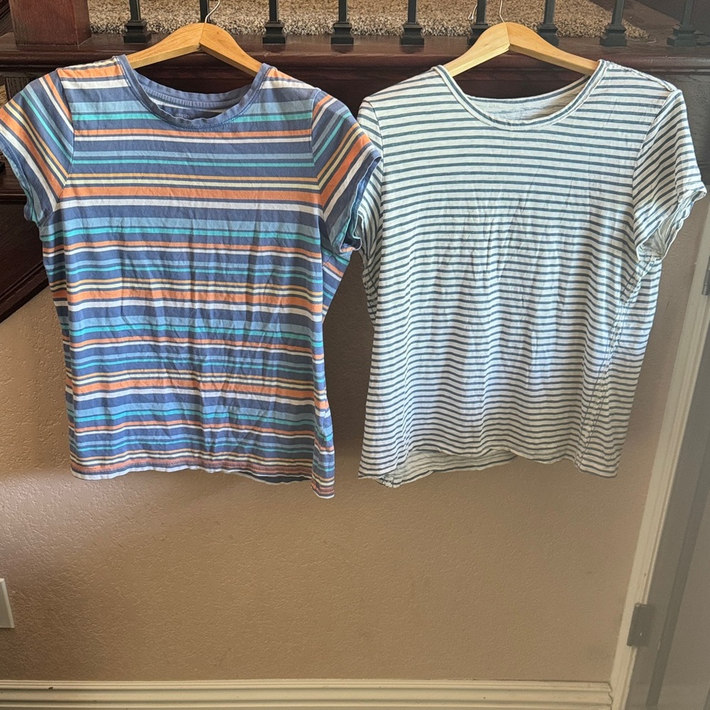 Mossimo Supply Co. Women’s XXL Striped Tees - Blue, Orange, White Bundle of 2